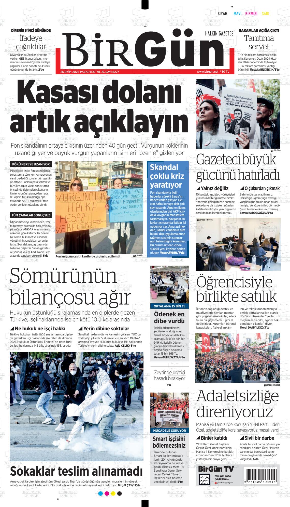Birgün gazetesi ilk sayfası