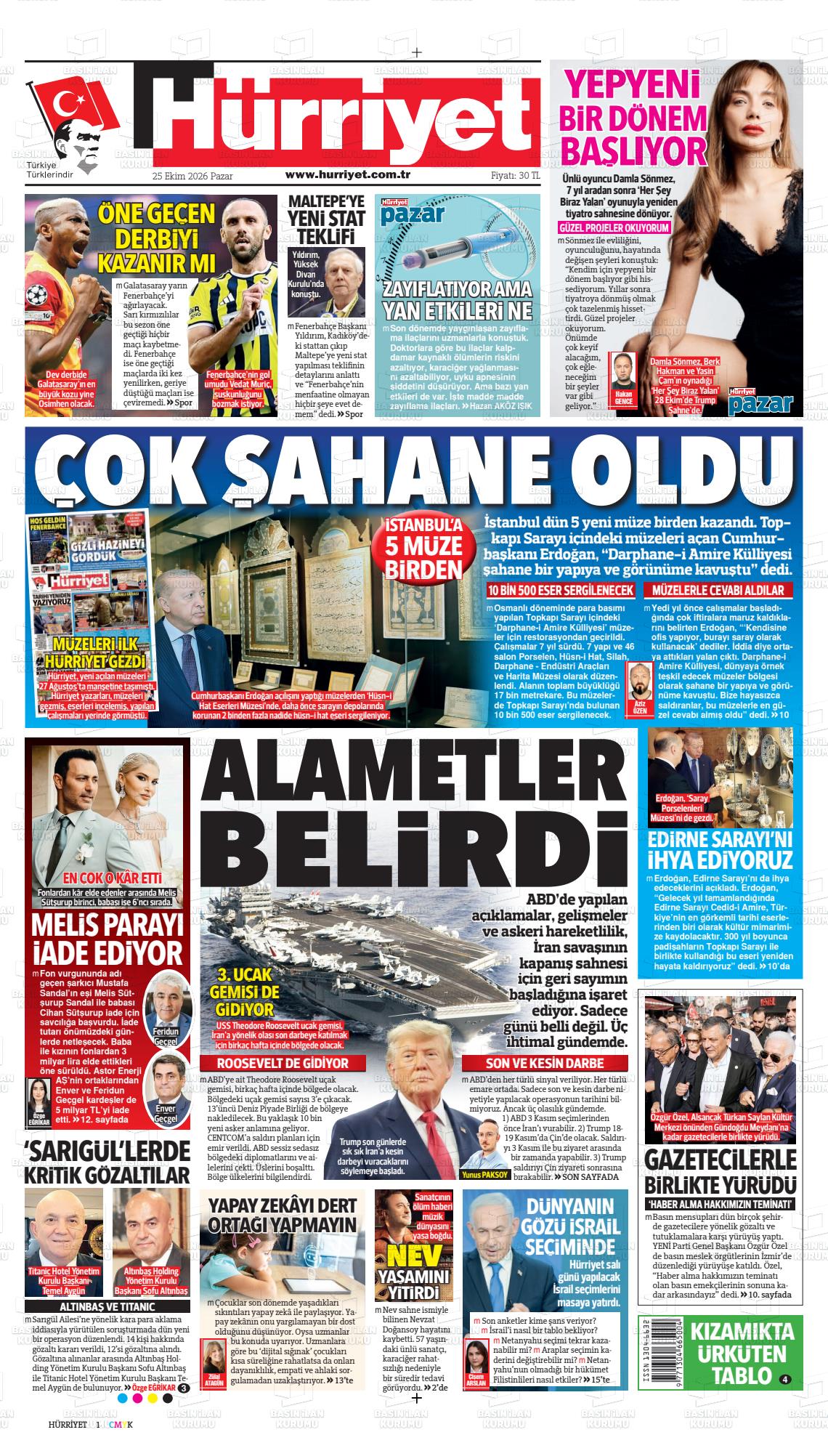 Hürriyet gazetesi ilk sayfası