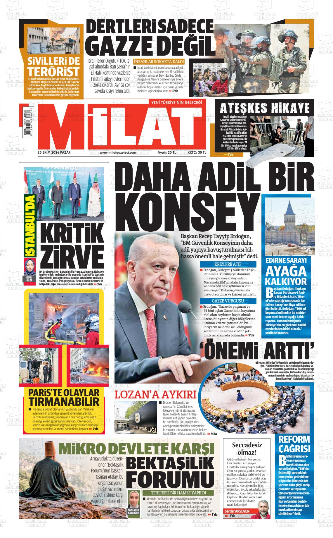Milat gazetesi ilk sayfası