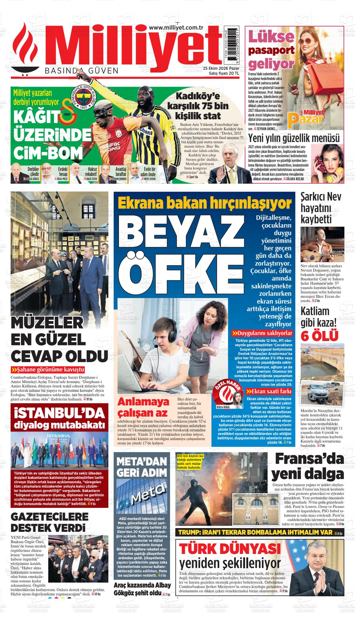 Milliyet gazetesi ilk sayfası