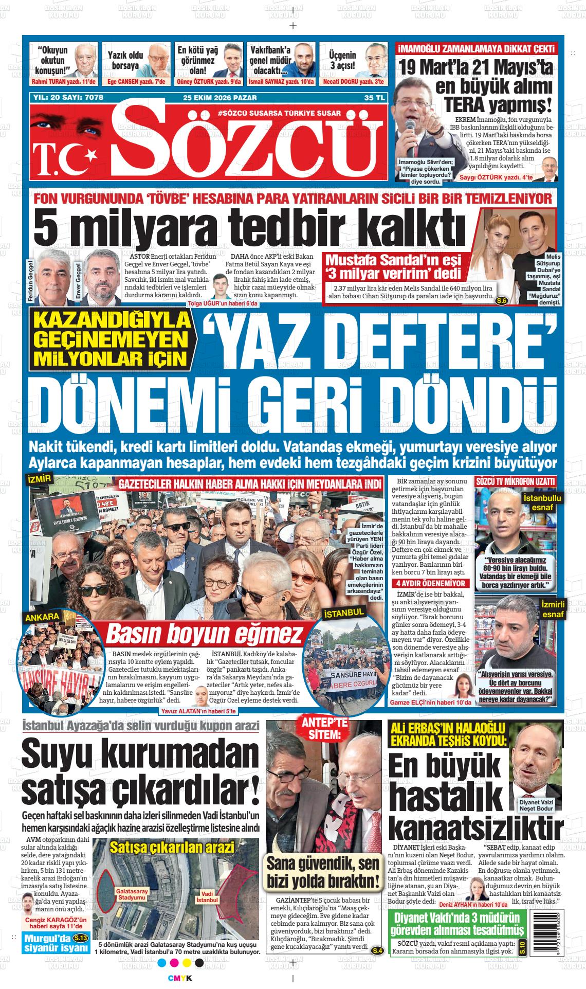 Sözcü gazetesi ilk sayfası