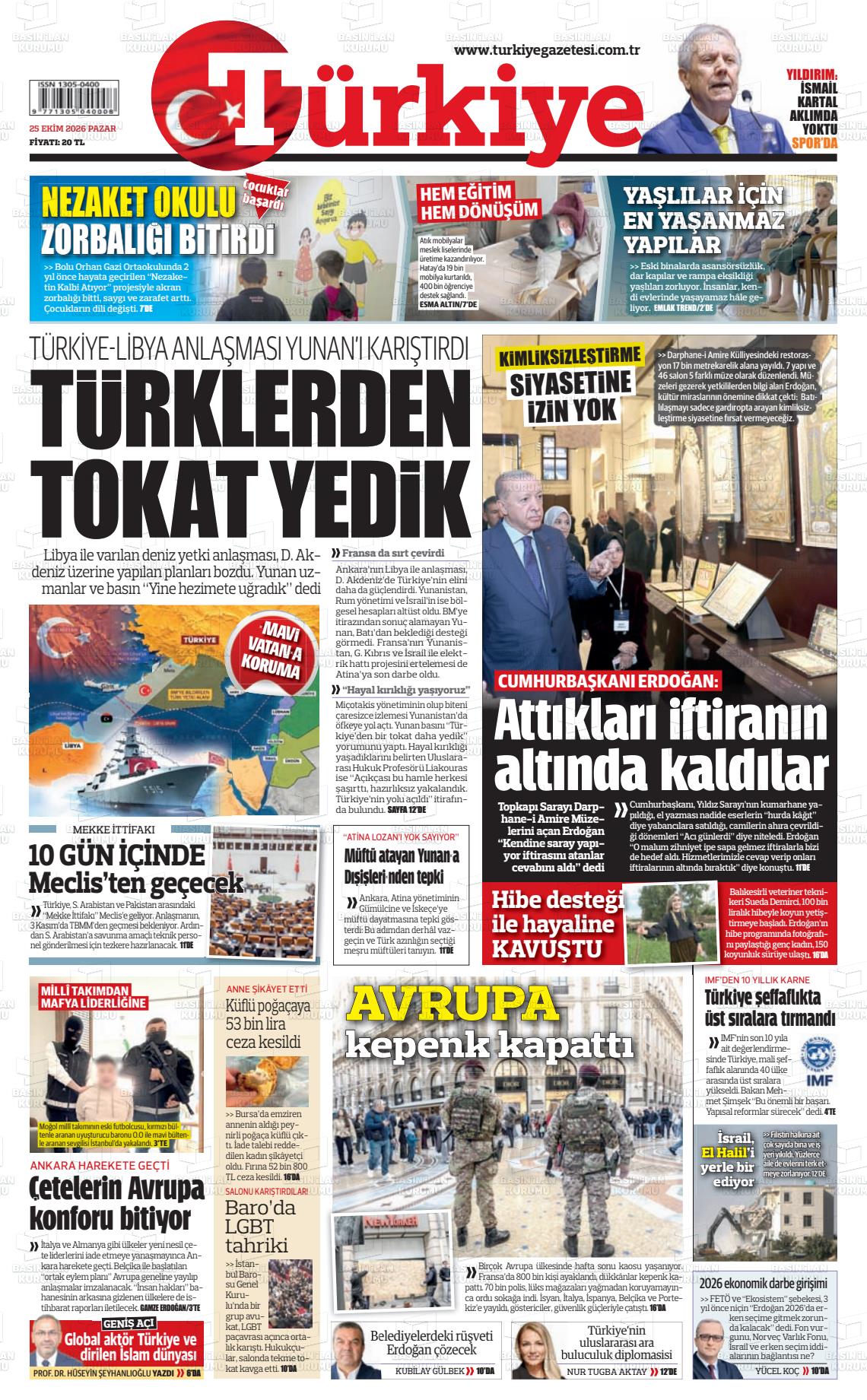 Türkiye gazetesi ilk sayfası
