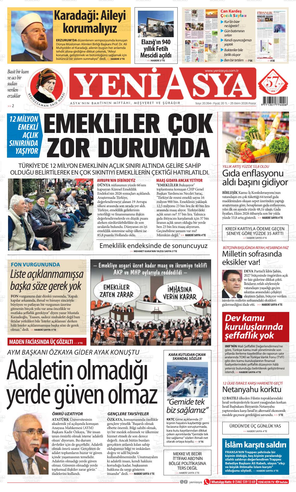 Yeni Asya gazetesi ilk sayfası