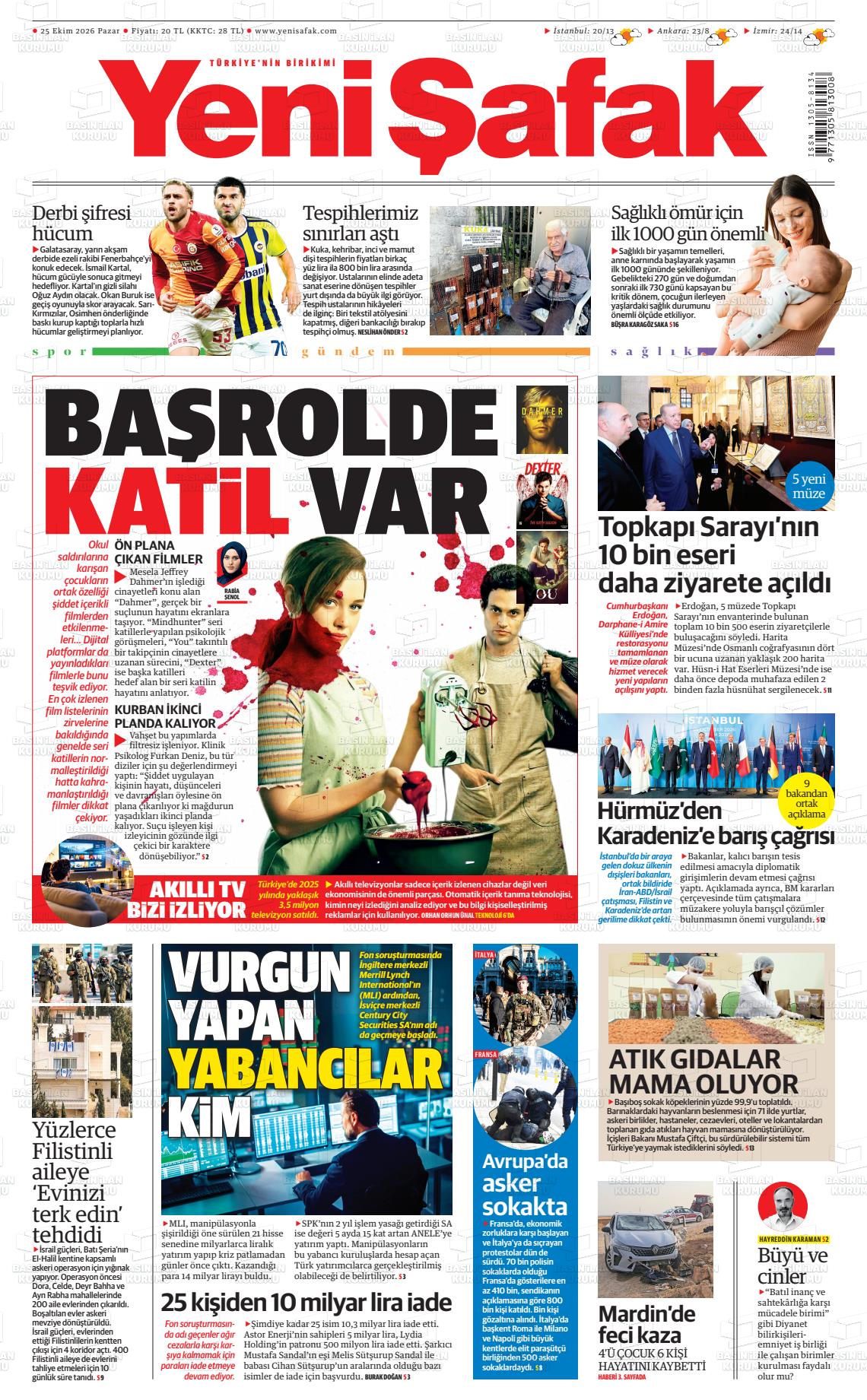 Yeni Şafak gazetesi ilk sayfası
