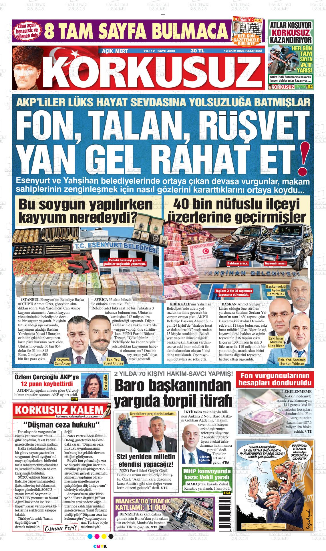 Korkusuz gazetesi ilk sayfası