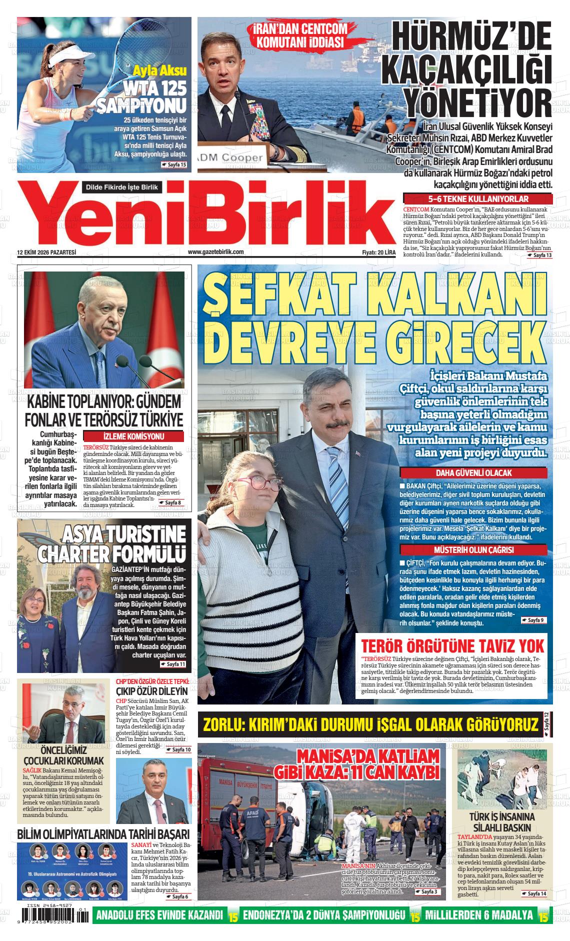 Yeni birlik gazetesi ilk sayfası