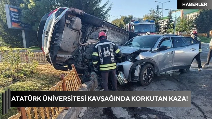 Atatürk Üniversitesi Kavşağında Korkutan Kaza! 