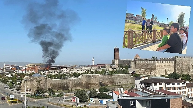 Erzurum'da Korkutan Yangın! Yanan Evlerini Böyle İzlediler