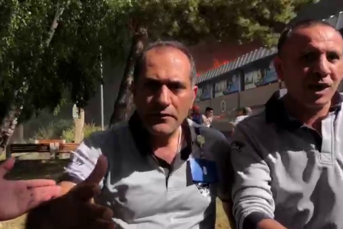 Erzurum'da yangını görüntüleyen İHA muhabirine özel güvenlik saldırdı
