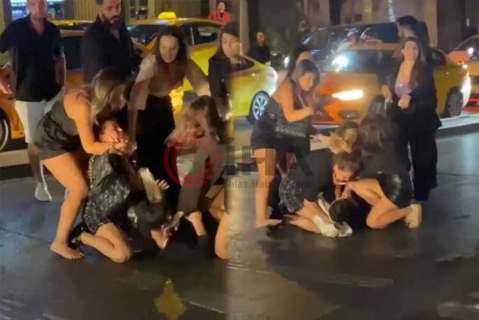İstanbul'un göbeğinde kadınların saç saça kavgası kamerada