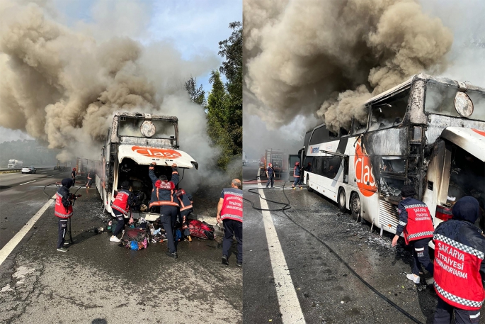 Yolcu dolu otobüs alev alev yandı! 74 kişi canını zor kurtardı